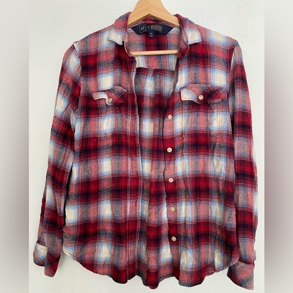GAP X PENDLETON RED & BLUE COUNTRY BUTTON FRONT FLANNEL SIZE XS